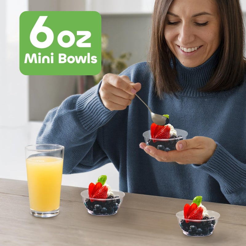 JoyServe Clear Mini Plastic Bowls - (Bulk 100 Pack) 6 Oz Disposable Premium Hard Plastic Dessert Bowls for Serving, Weddings, Catering, Parties, Salsa, Home or Event Party Supplies - Image 2